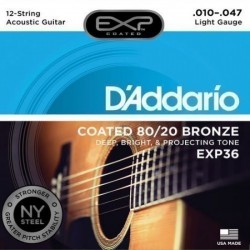 D'Addario EXP36 Light Coated 80/20 Bronze Acoustic Guitar Strings (12-String Set, 10 - 47)